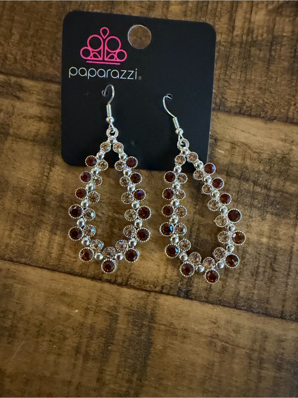 paparazzi Silver Teardrop Earrings with Garnet Stones